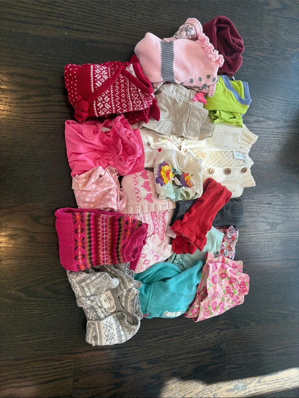 Vintage Assorted Girls' Knit & Cotton Clothing Bundle - Pink, Red, White, Cream